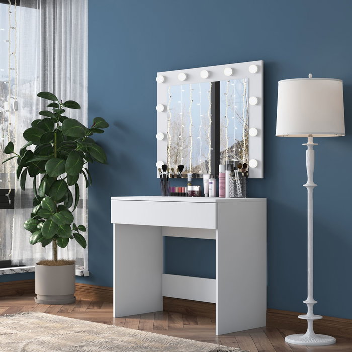 Hanah Home BJ120 - 2916 Mesa de Maquillaje Blanca con Espejo e Iluminación Hanah Home BJ120 - 2916 Mesa de Maquillaje Blanca con Espejo e Iluminación